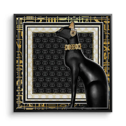 Black Cat canvas print designer style logo border black framed
