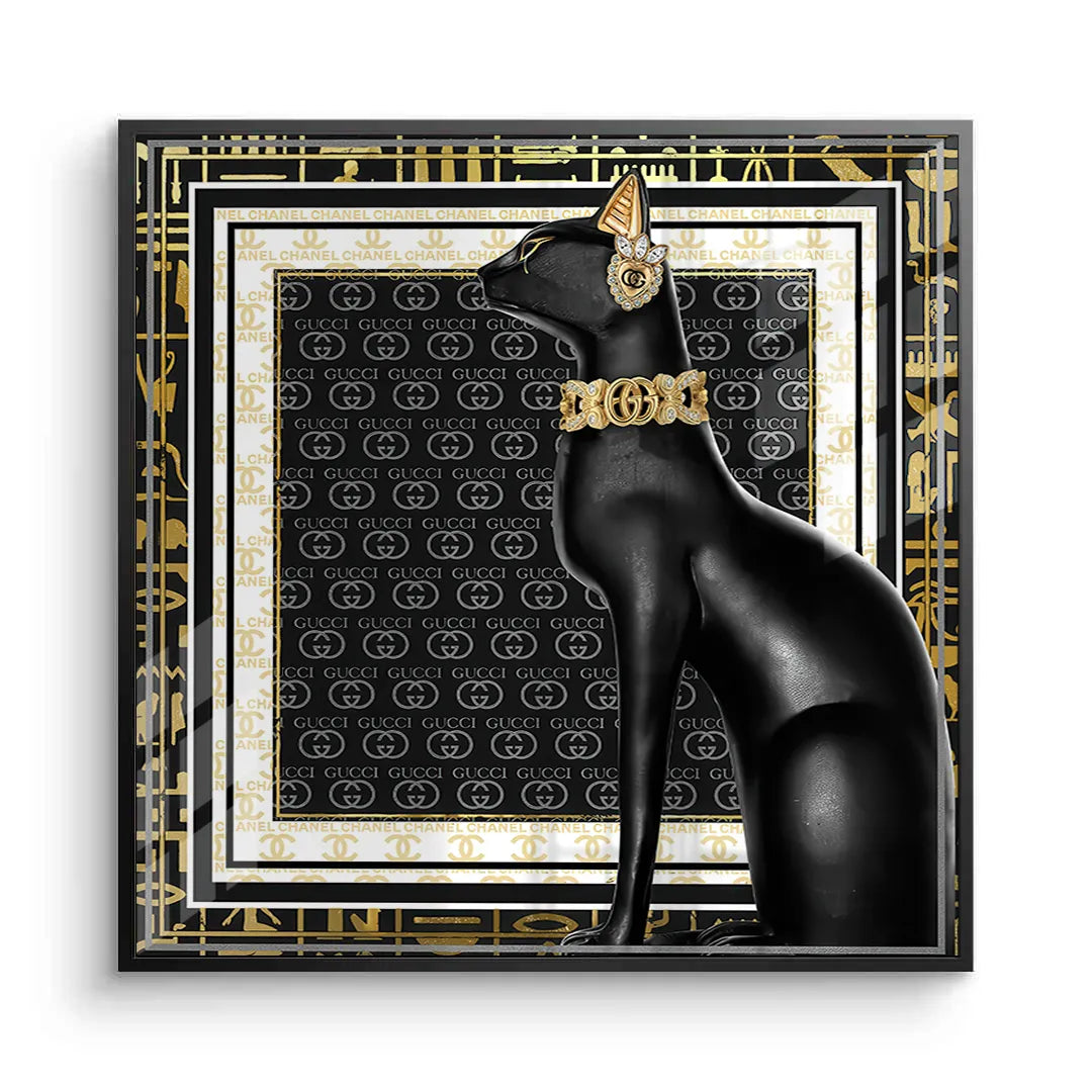 Black Cat luxury fine art print gold choker and black frame
