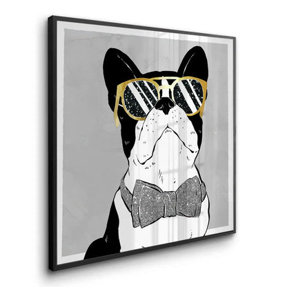 Black framed Frenchie fine art print glitter bow tie detail