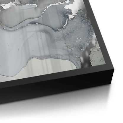 Side view of the premium black frame on the grey abstract canvas art.