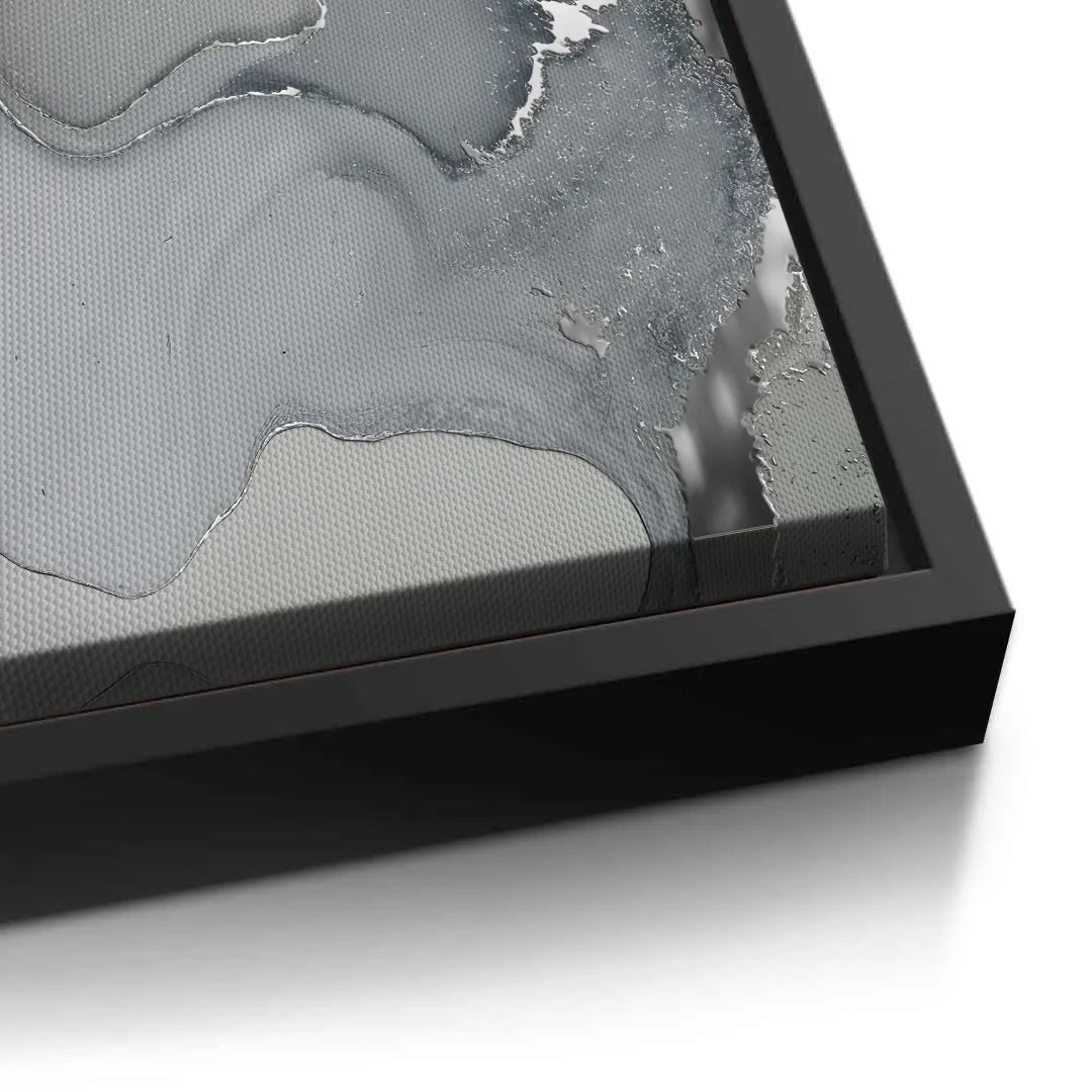 Black frame detail on grey silver abstract canvas print edge