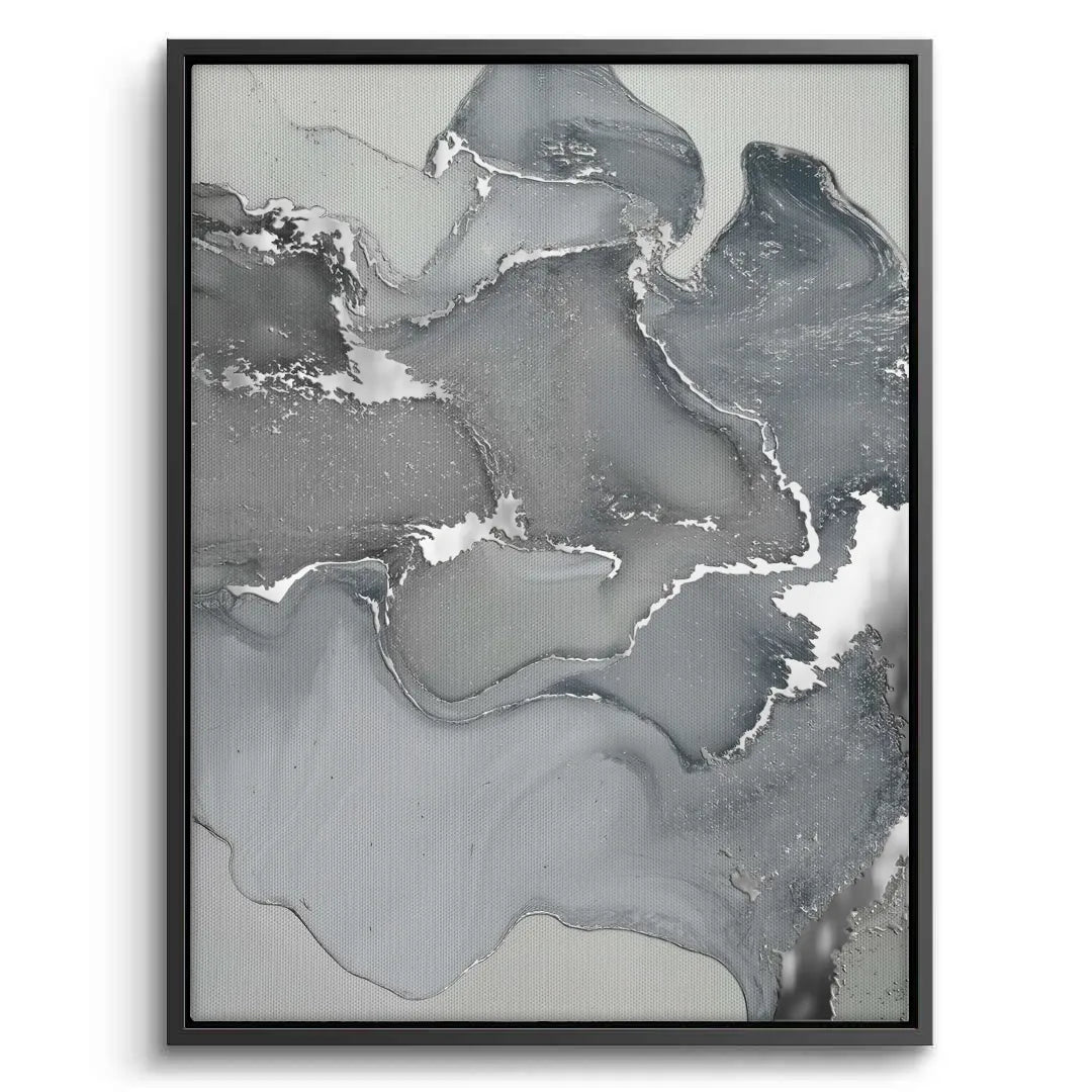 Grey silver canvas print with black frame unique artwork