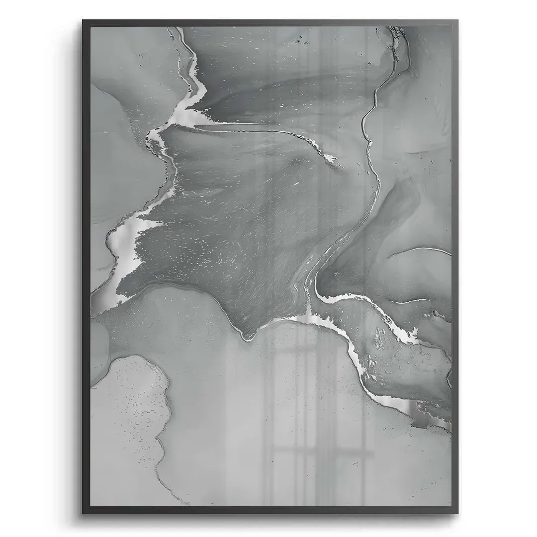 Flowing abstract art print grey tones and silver shimmer