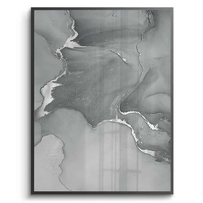 Flowing abstract art print grey tones and silver shimmer