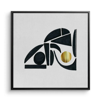 Abstract Black Shape with Gold Accent - Canvas