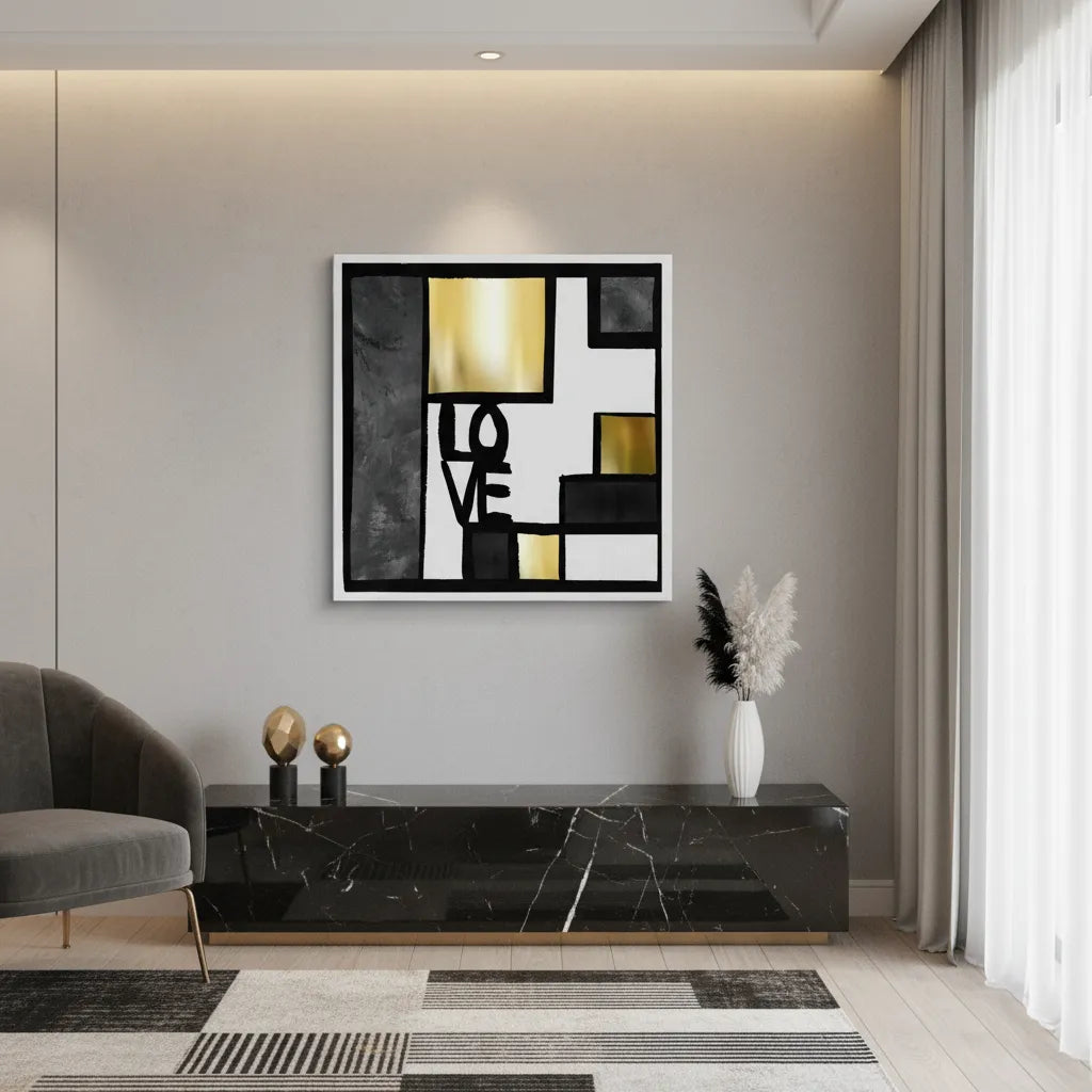 Black Gold Geometric Love  - Canvas - Jasmineart.ae