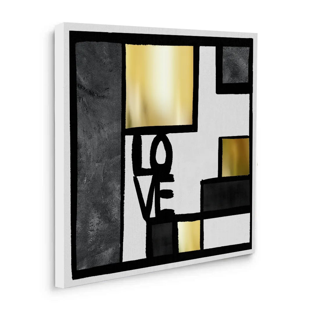 Black Gold Geometric Love  - Canvas - Jasmineart.ae