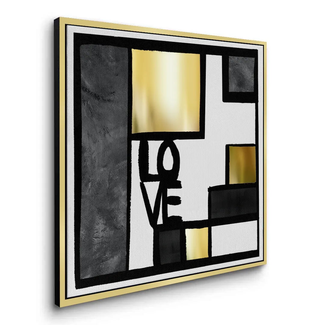 Black Gold Geometric Love  - Canvas - Jasmineart.ae