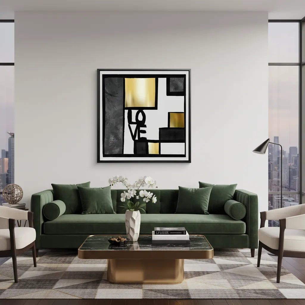 Black Gold Geometric Love  - Canvas - Jasmineart.ae