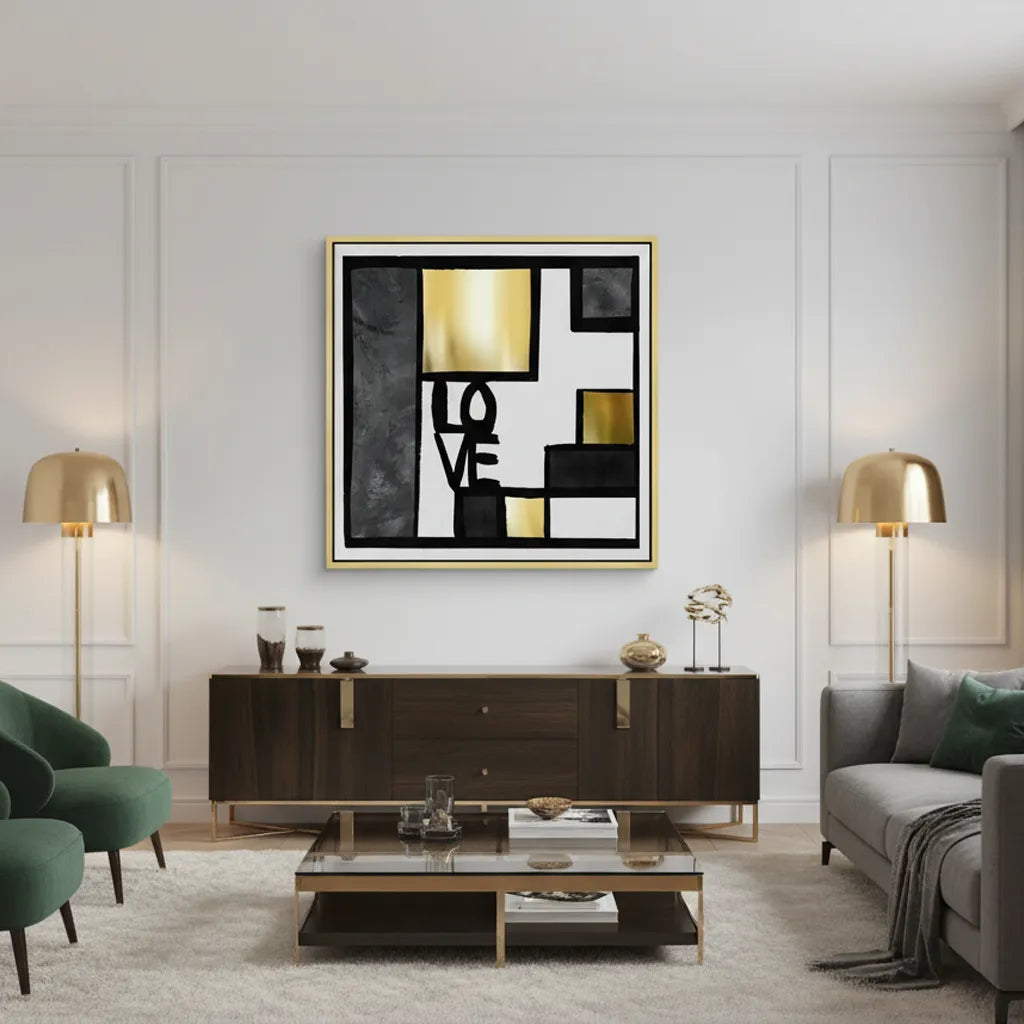 Black Gold Geometric Love  - Canvas - Jasmineart.ae