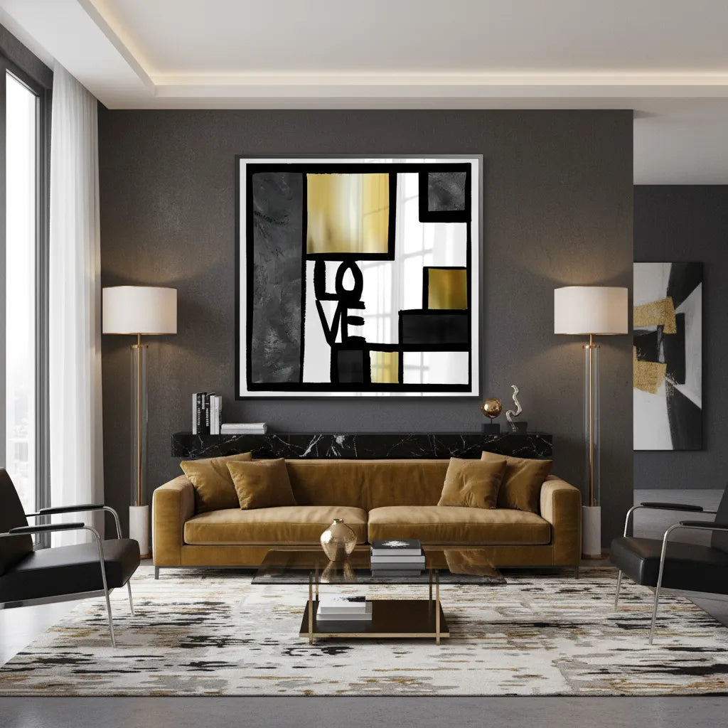 Black Gold Geometric Love - Fine Art - Jasmineart.ae