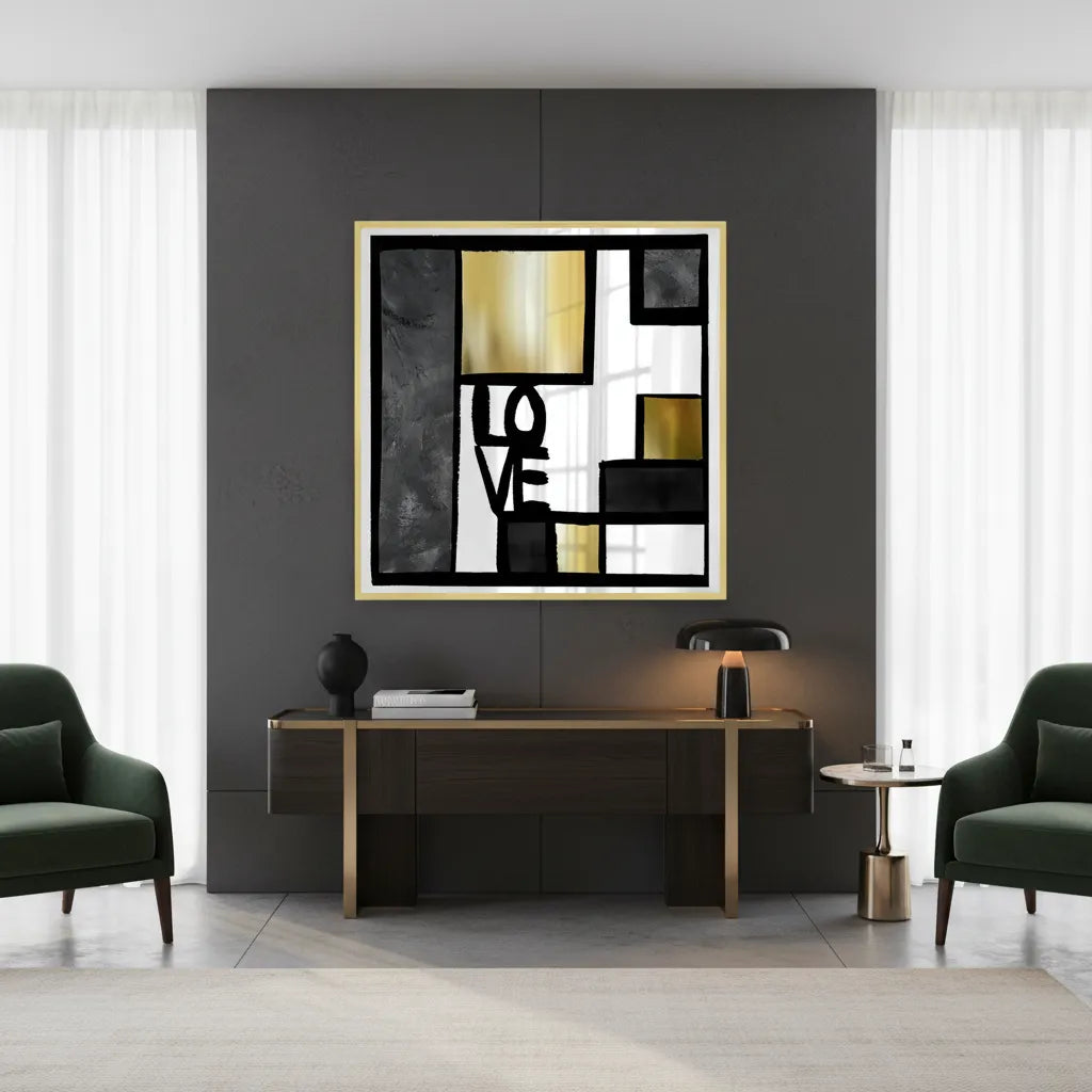 Black Gold Geometric Love - Fine Art - Jasmineart.ae