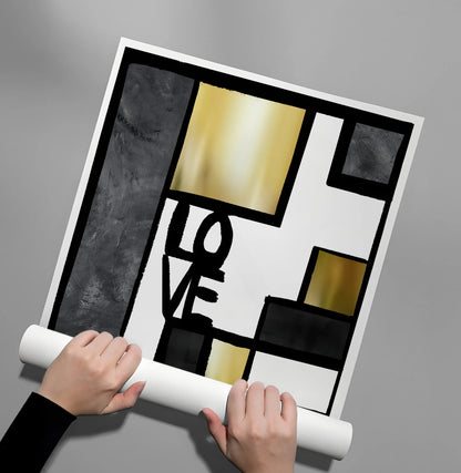Black Gold Geometric Love - Poster