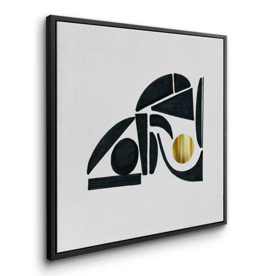 Abstract Black Shape with Gold Accent - Canvas - Jasmineart.ae
