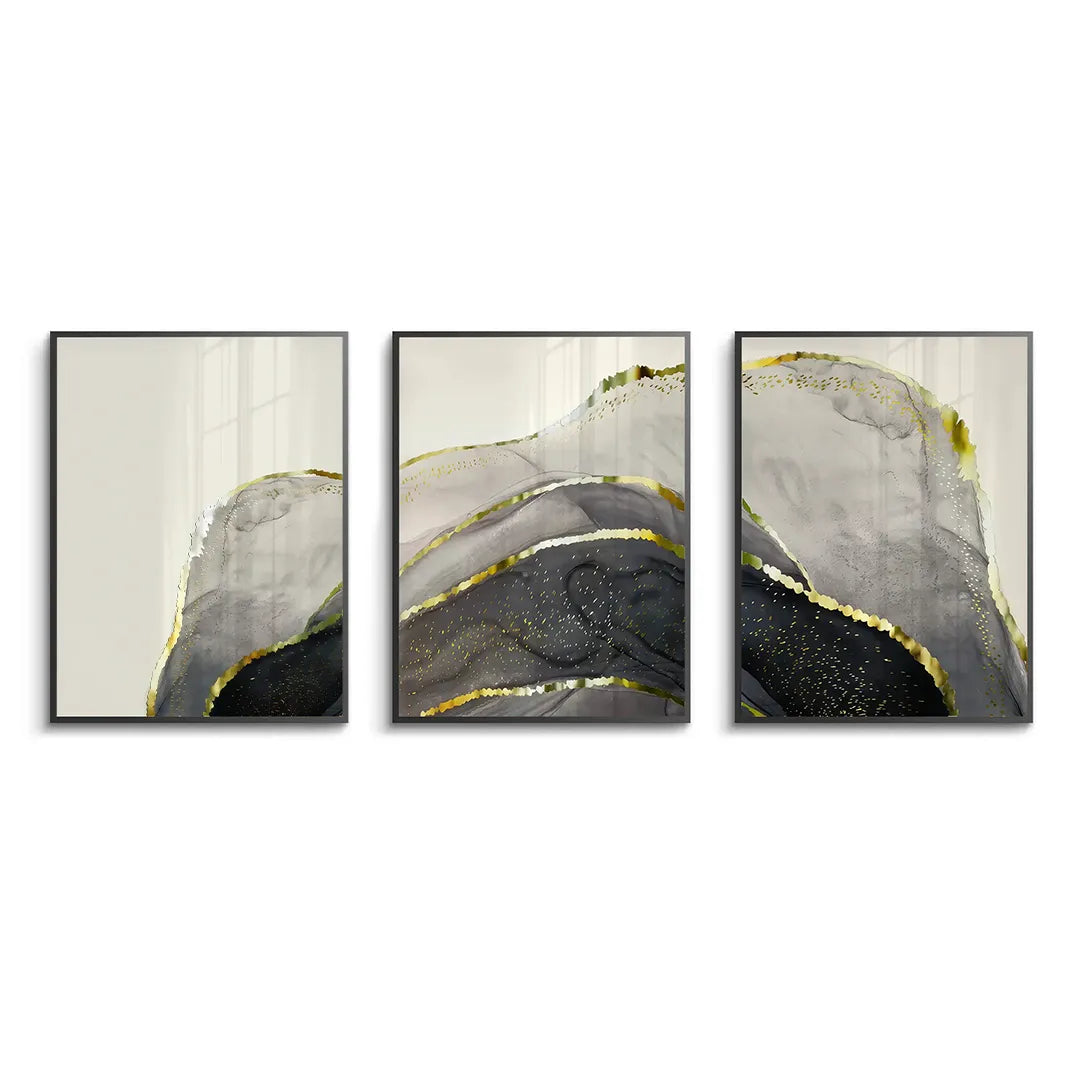 Golden Geode Set of 3 - Fine Art - Jasmineart.ae