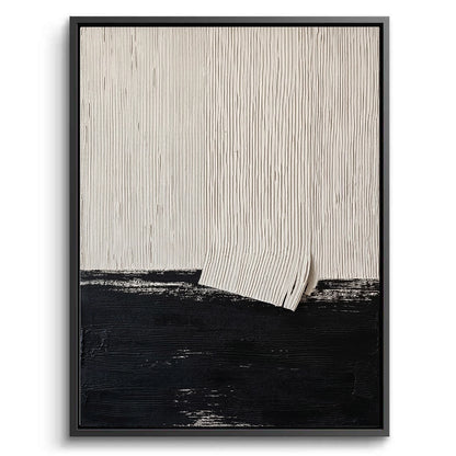 Large 3D 'Black & White Plaster' wall art with heavy hand-sculpted textures and deep shadow play, a bold monochromatic focal point for a luxury Dubai penthouse