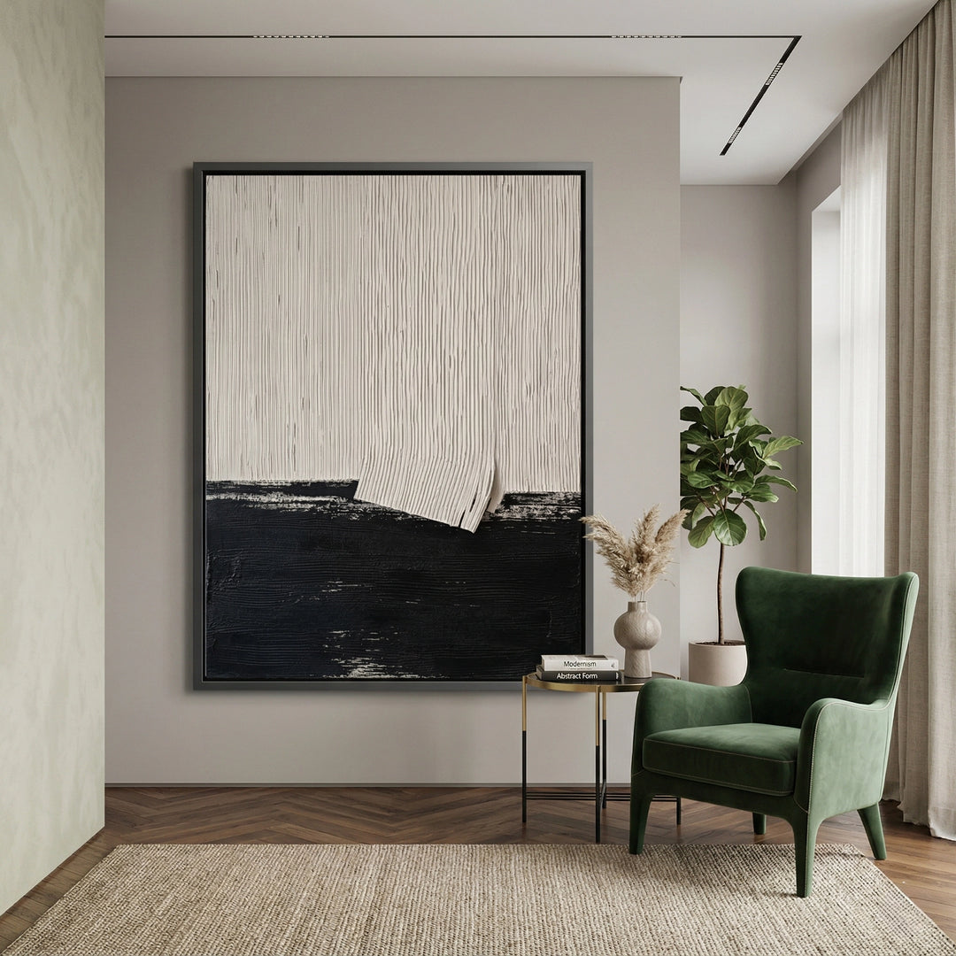 Matte 'Black & White Plaster' ceramic vase with a hand-applied textured finish and organic silhouette, a chic accessory for a high-end UAE home office