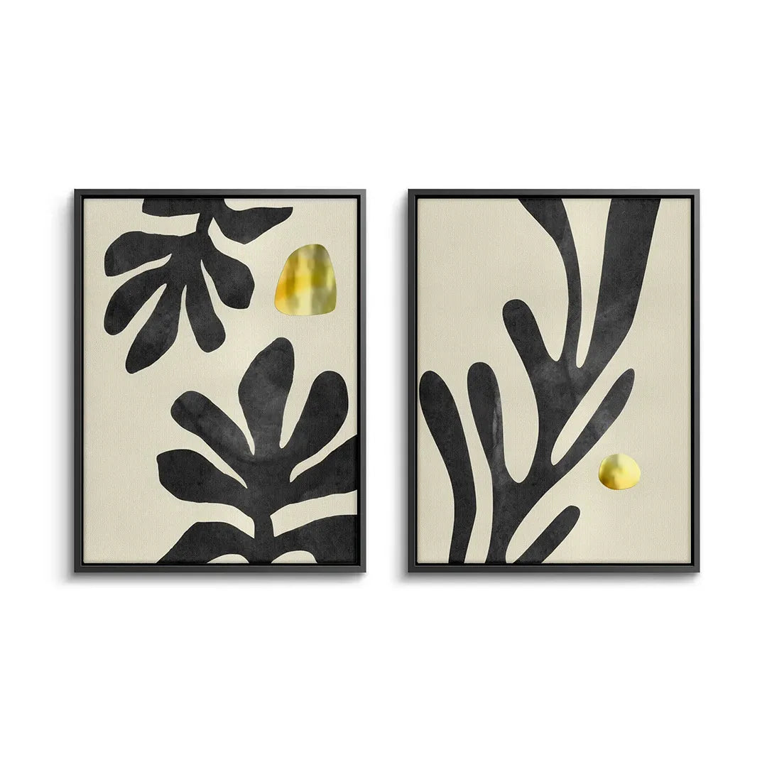 Black and Gold Botanical Set of 2 - Canvas - Jasmineart.ae