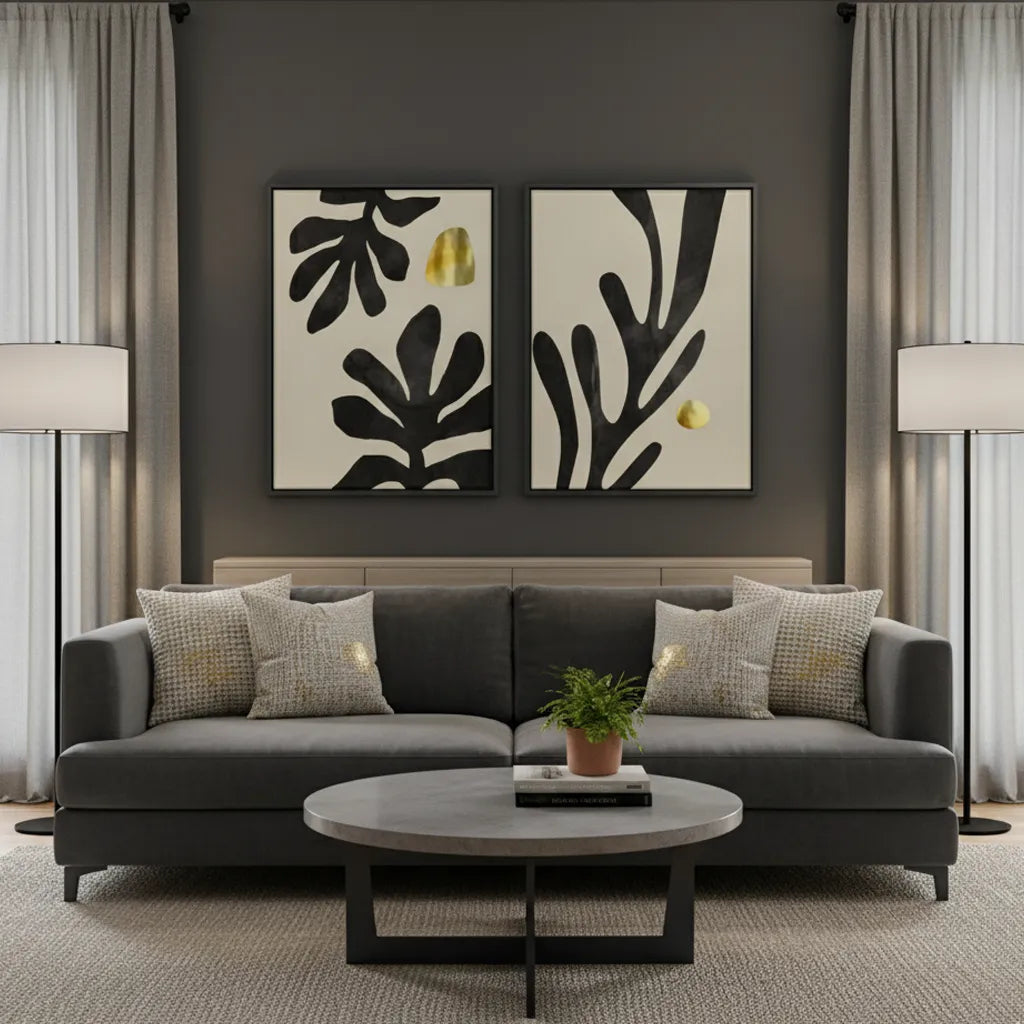 Black and Gold Botanical Set of 2 - Canvas - Jasmineart.ae