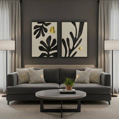 Black and Gold Botanical Set of 2 - Canvas