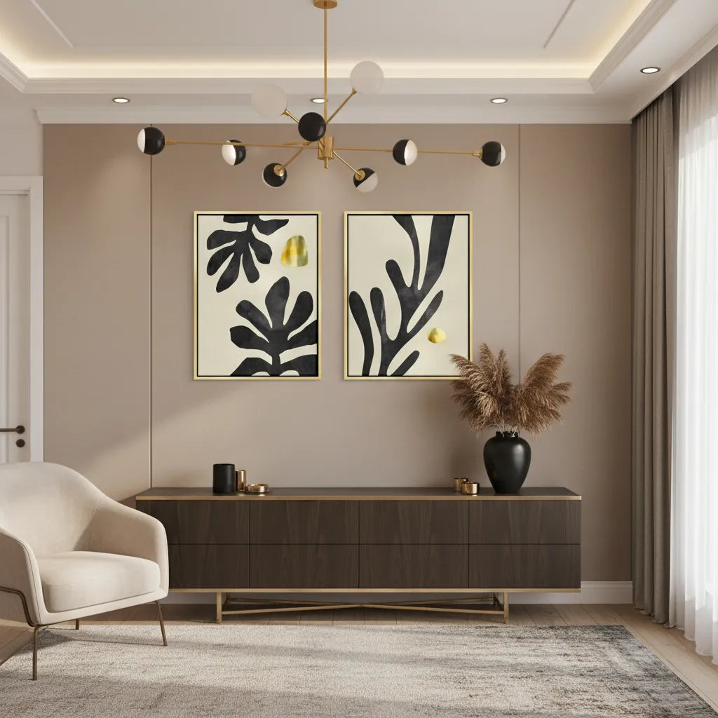 Black and Gold Botanical Set of 2 - Canvas - Jasmineart.ae