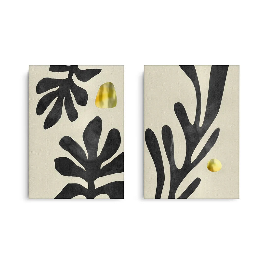 Black and Gold Botanical Set of 2 - Canvas - Jasmineart.ae