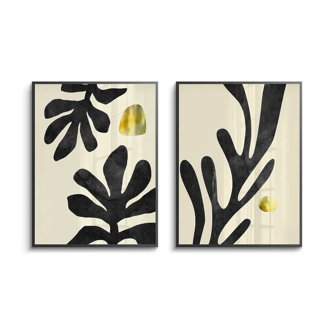 Black and Gold Botanical Set of 2 - Fine Art - Jasmineart.ae