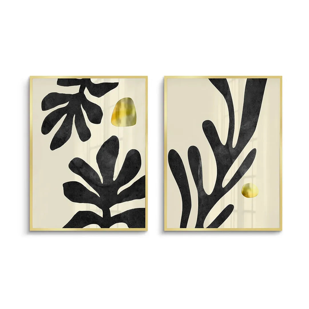 Black and Gold Botanical Set of 2 - Fine Art - Jasmineart.ae