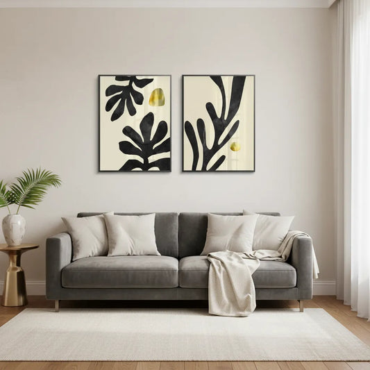 Black and Gold Botanical Set of 2 - Fine Art
