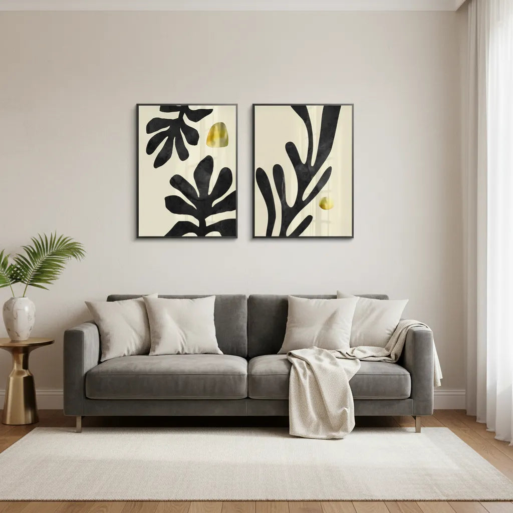 Black and Gold Botanical Set of 2 - Fine Art - Jasmineart.ae