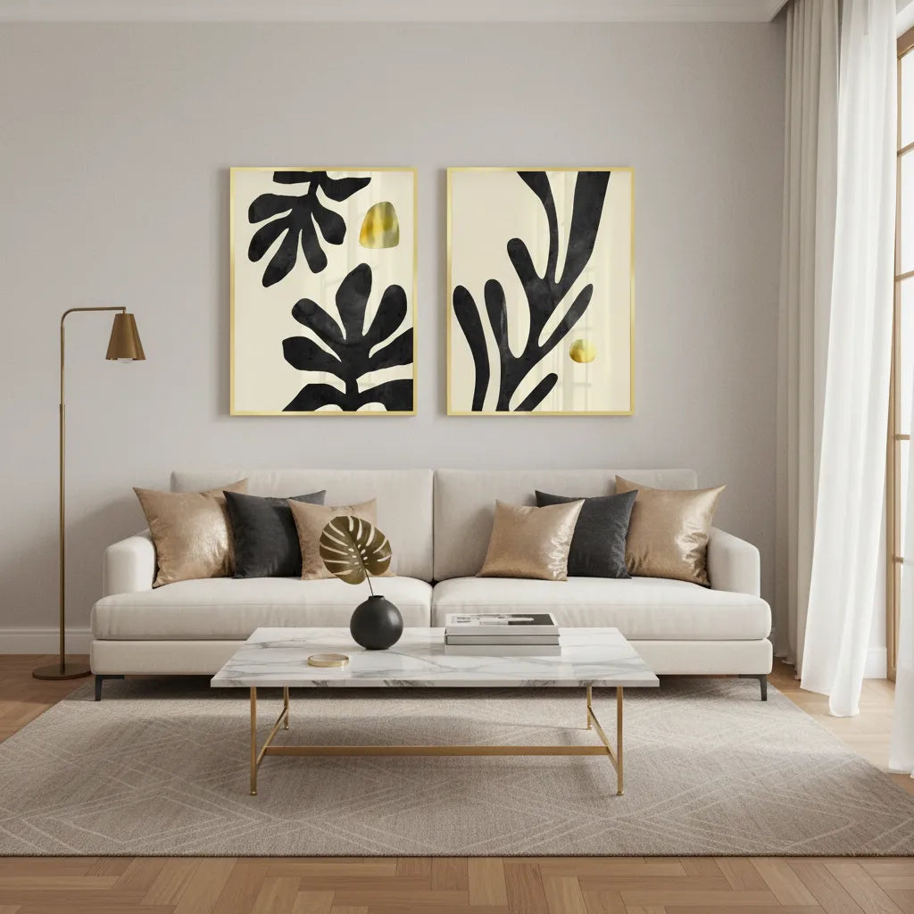 Black and Gold Botanical Set of 2 - Fine Art - Jasmineart.ae