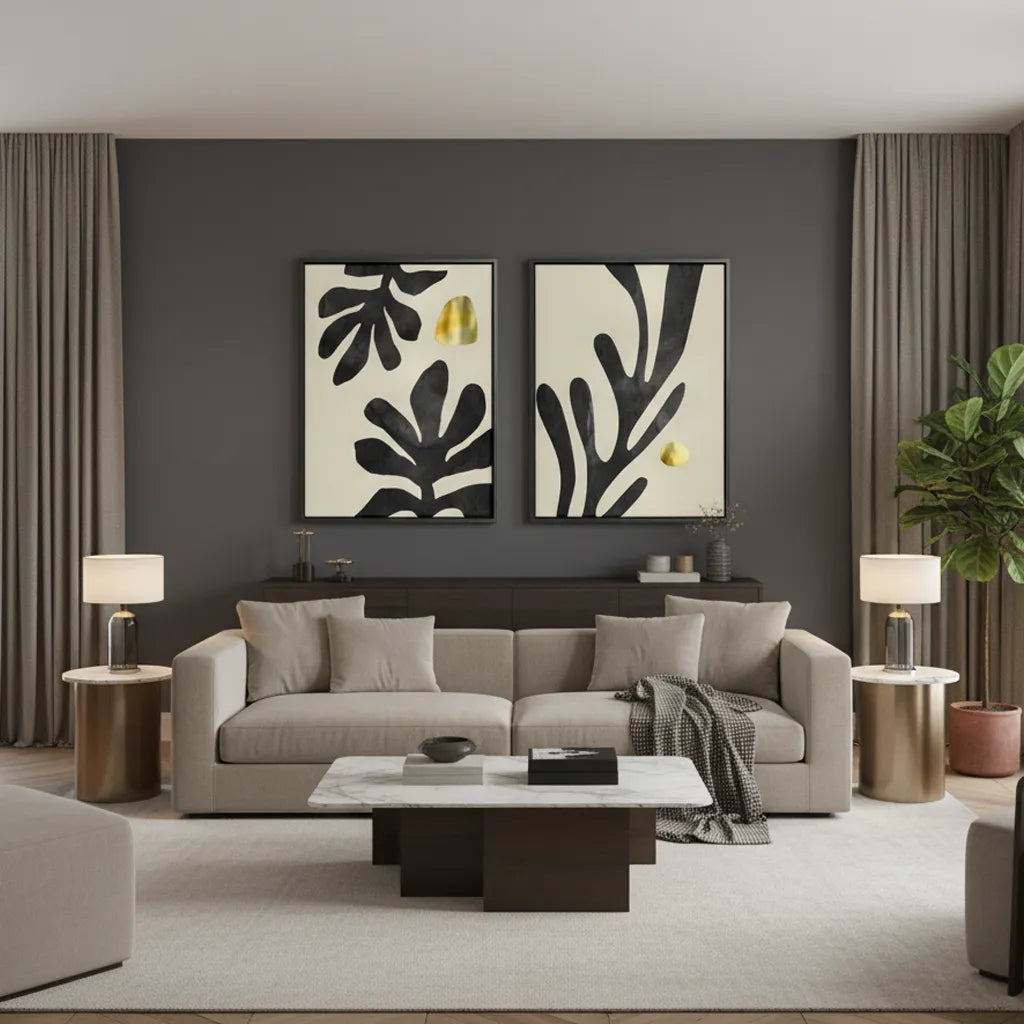 Black and Gold Botanical Set of 2 - Canvas - Jasmineart.ae