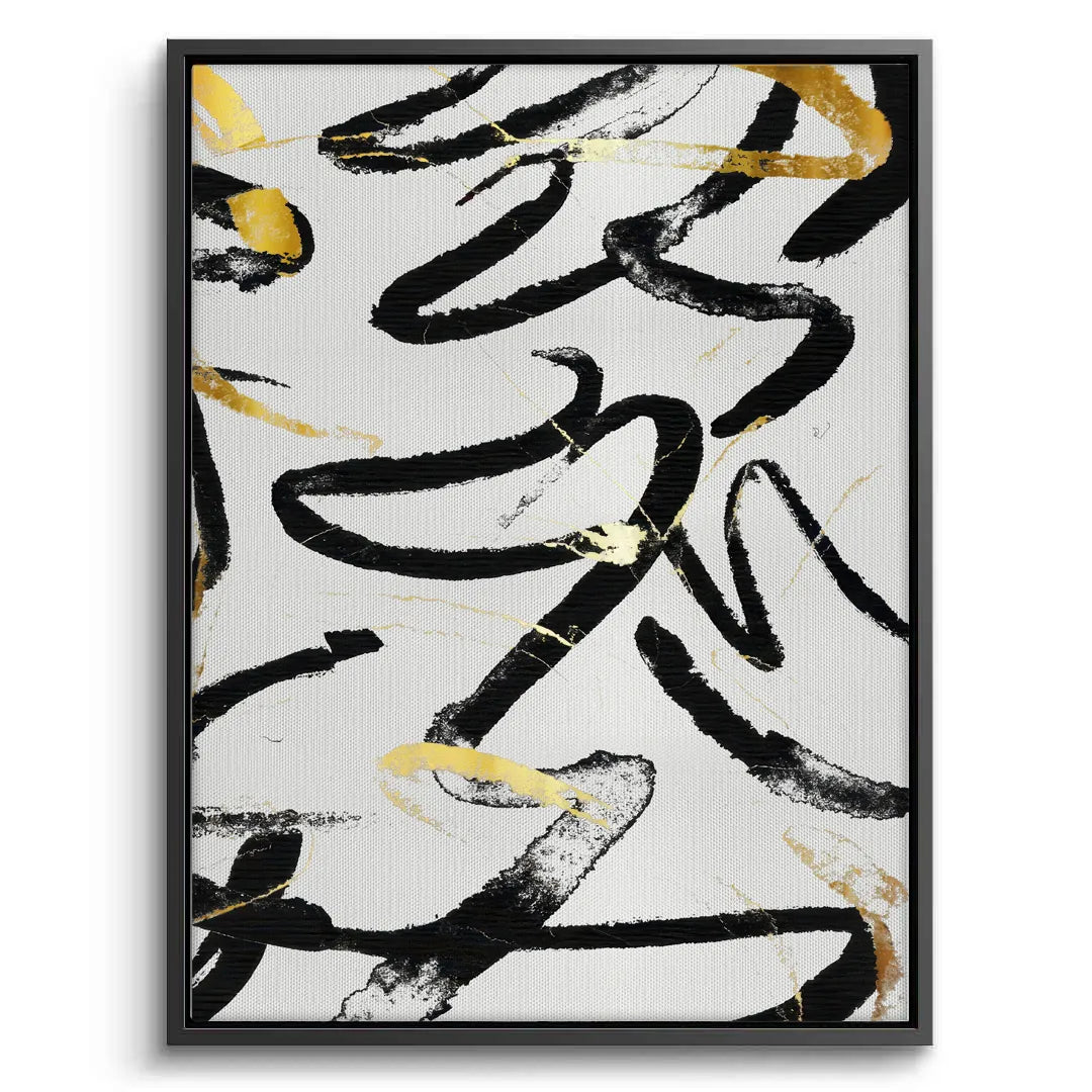 2Black and Gold Brush Strock Set of 2 - Canvas