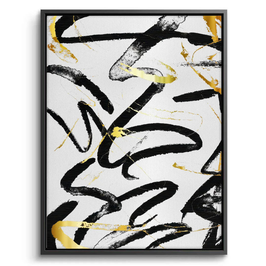 Black and Gold Brush Strock Set of 2 - Canvas - Jasmineart.ae