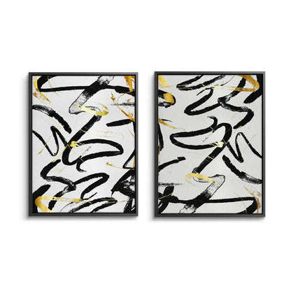 Black and Gold Brush Strock Set of 2 - Canvas
