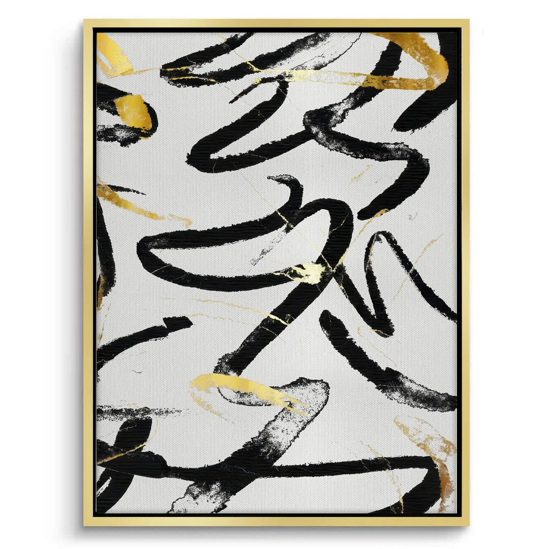 Black and Gold Brush Strock Set of 2 - Canvas - Jasmineart.ae