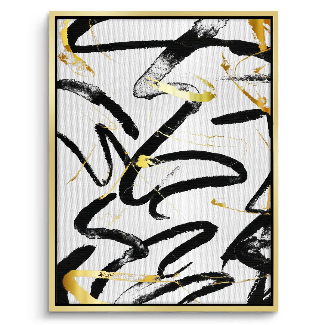 Black and Gold Brush Strock Set of 2 - Canvas - Jasmineart.ae