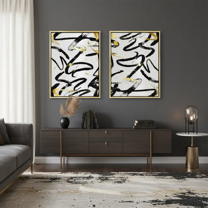 Black and Gold Brush Strock Set of 2 - Canvas