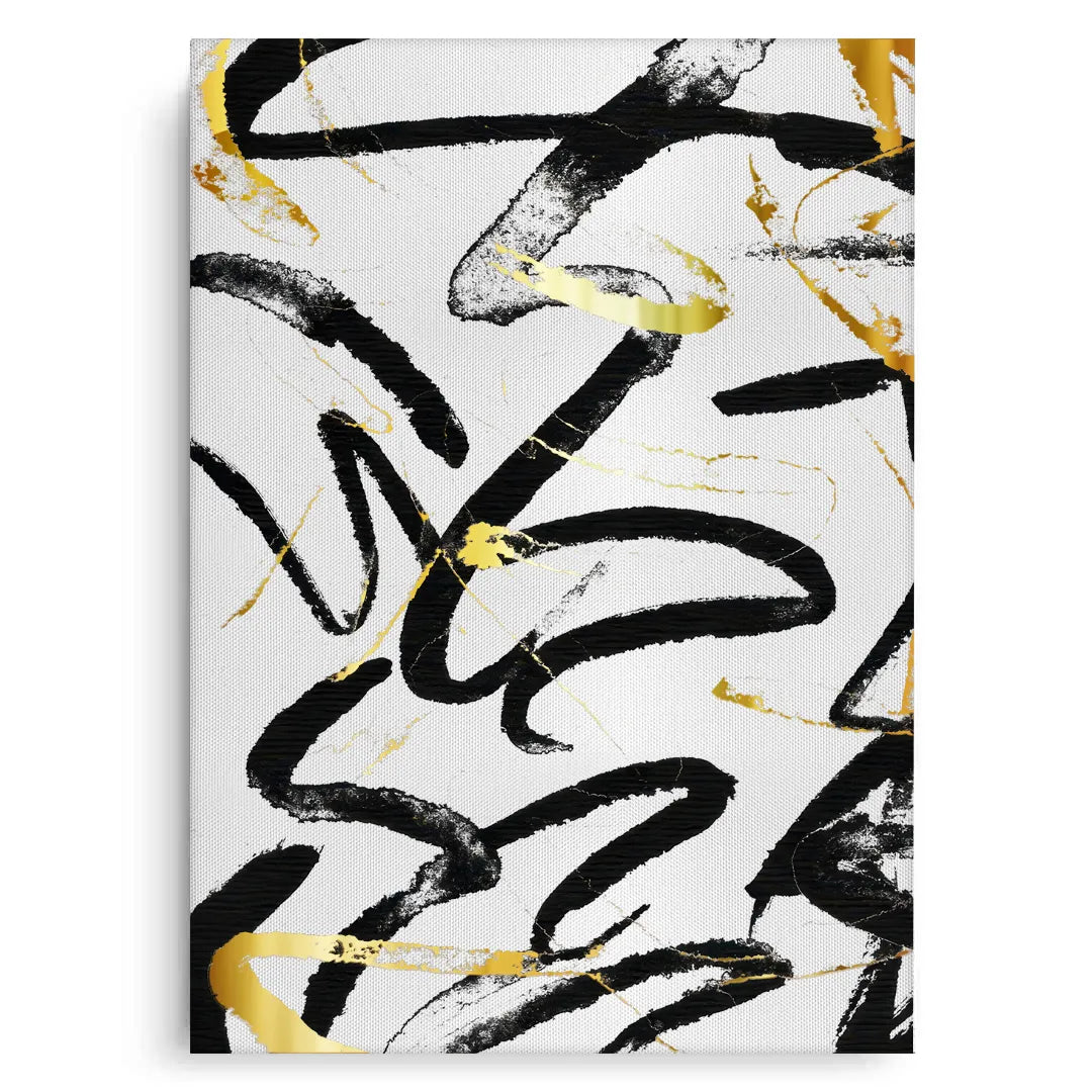 Black and Gold Brush Strock Set of 2 - Canvas - Jasmineart.ae