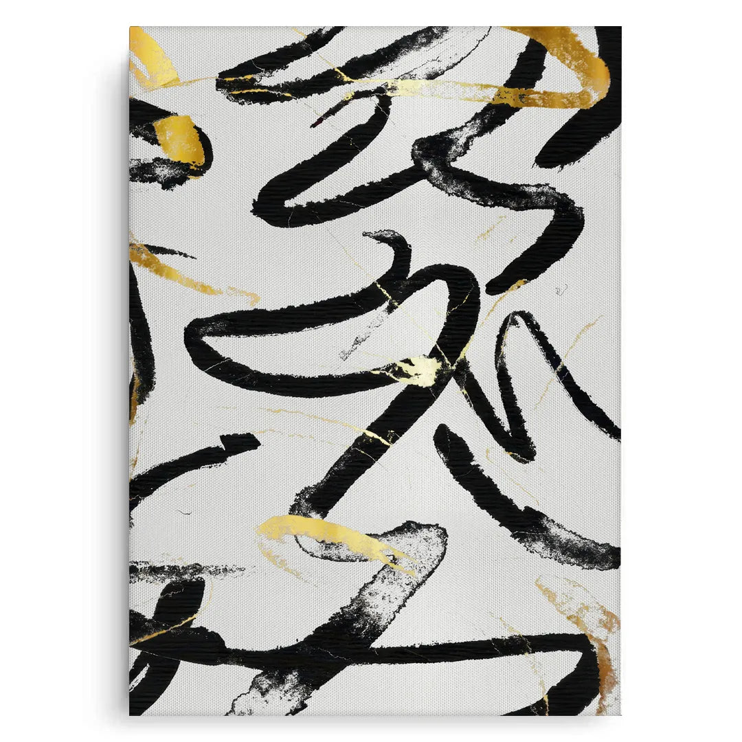 Black and Gold Brush Strock Set of 2 - Canvas - Jasmineart.ae