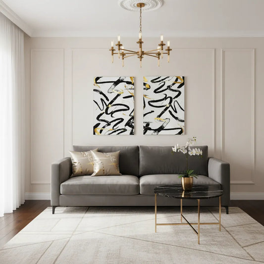 Black and Gold Brush Strock Set of 2 - Canvas