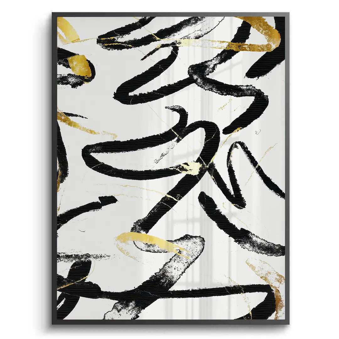 2Black and Gold Brush Strock Set of 2 - Fine Art