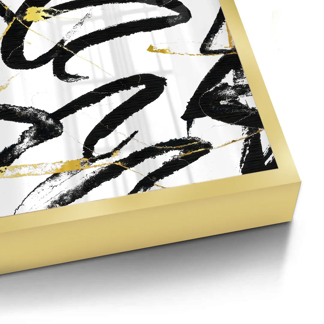 Black and Gold Brush Strock Set of 2 - Fine Art - Jasmineart.ae