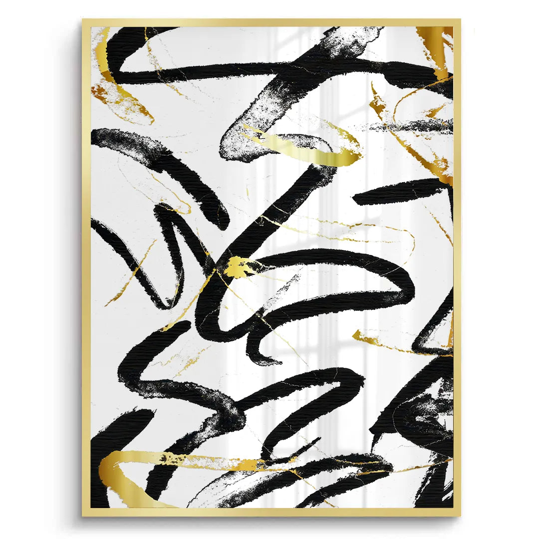 Black and Gold Brush Strock Set of 2 - Fine Art - Jasmineart.ae