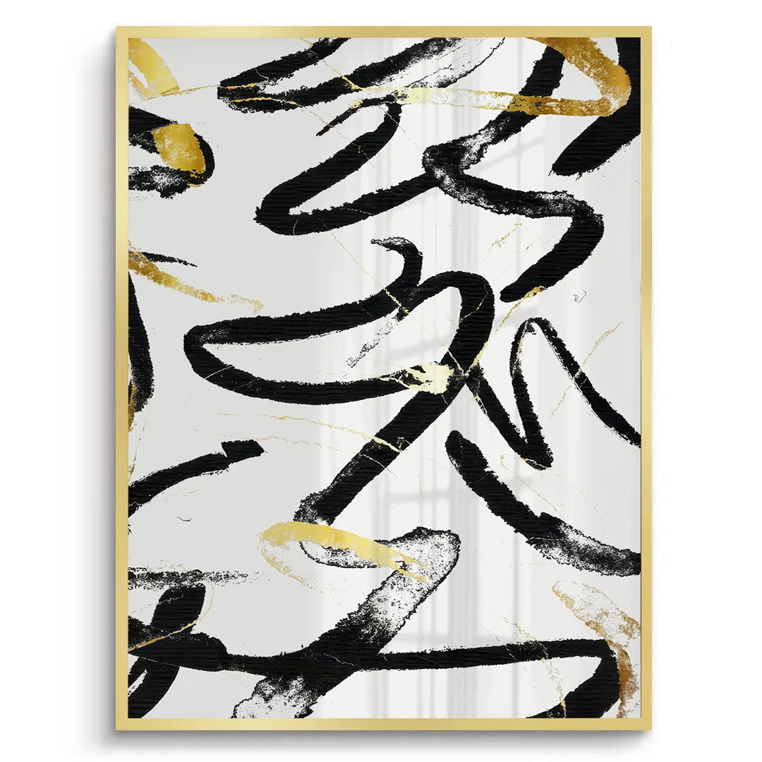 Black and Gold Brush Strock Set of 2 - Fine Art - Jasmineart.ae