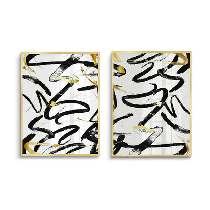 Black and Gold Brush Strock Set of 2 - Fine Art