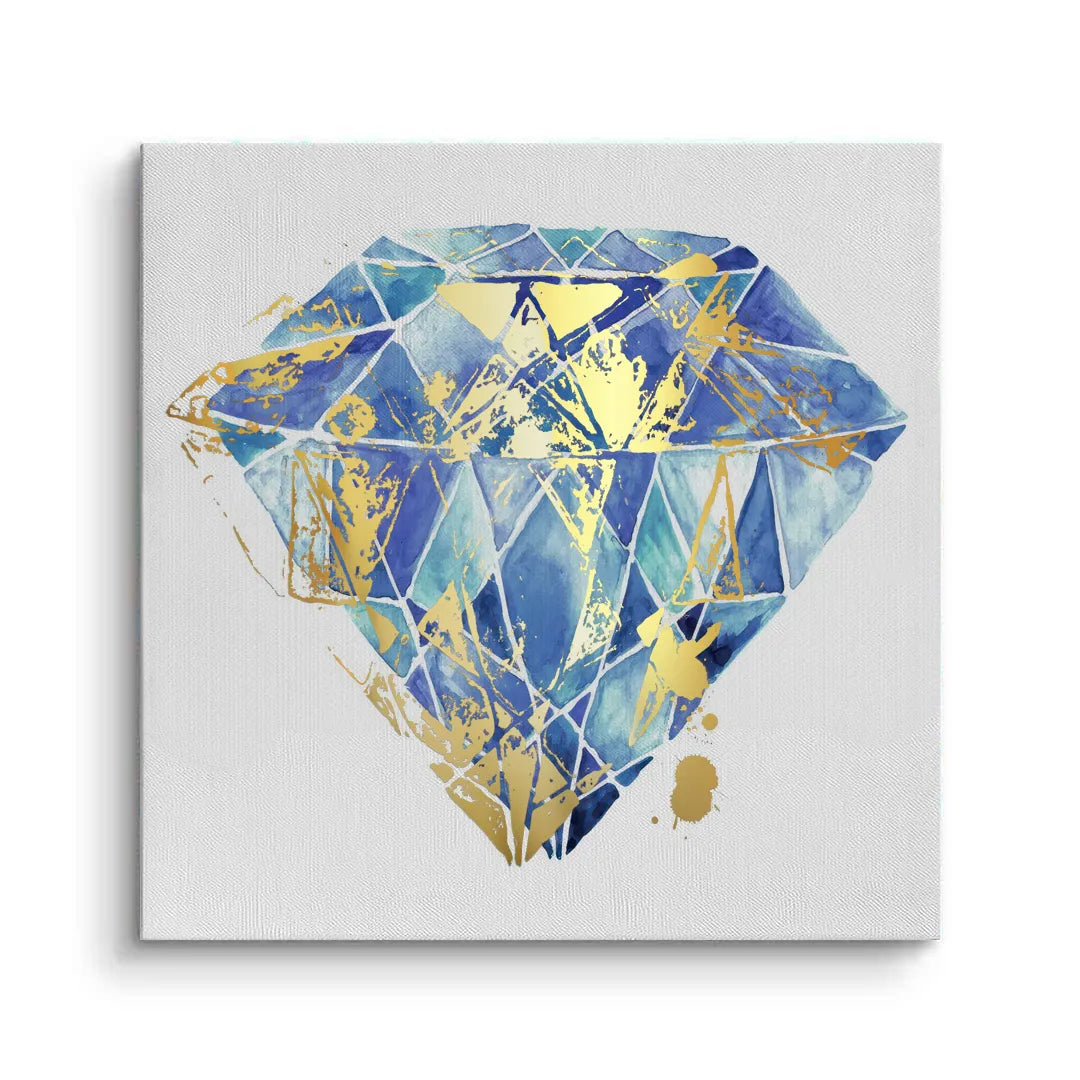 Blue Gold Abstract Diamond - Canvas - Jasmineart.ae