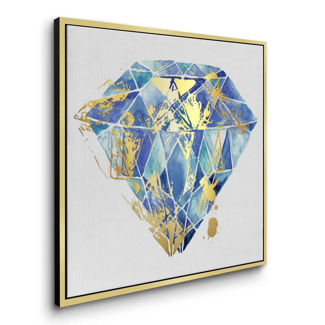 2Blue Gold Abstract Diamond - Canvas