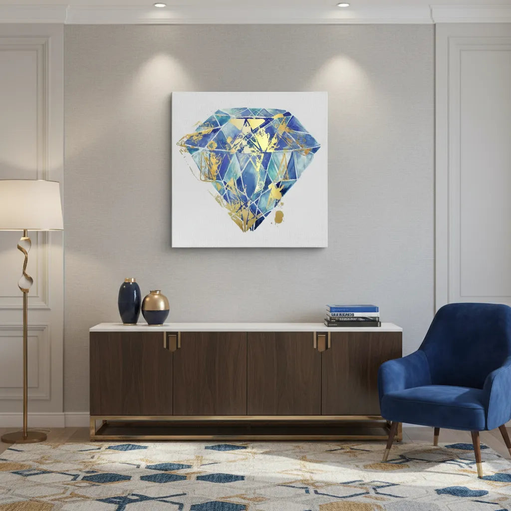 Blue Gold Abstract Diamond - Canvas - Jasmineart.ae