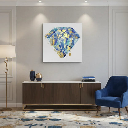 Blue Gold Abstract Diamond - Canvas